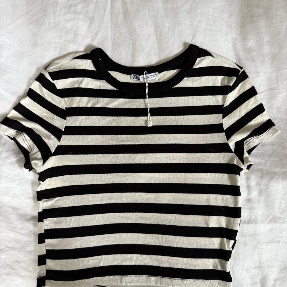 Zara Black and White Striped Crop Top